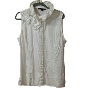 Katharine Barclay White Sleeveless Ruffle Shirt XL